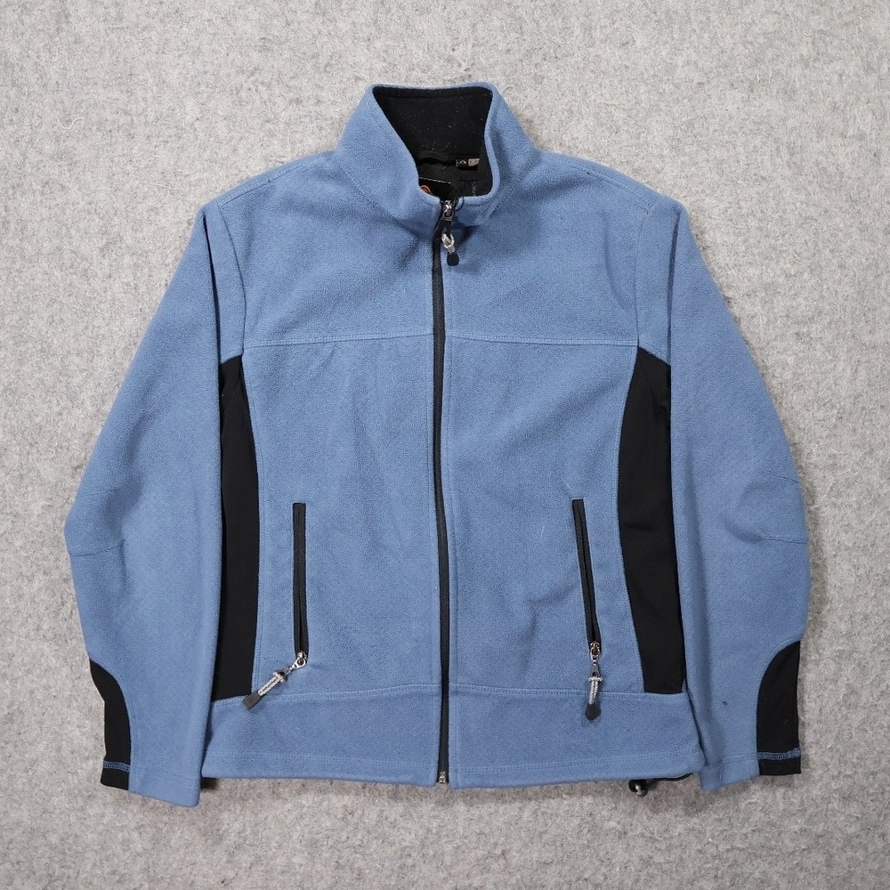North End Fleece Jacket Women Small Blue Good Wolf Graphic Full Zip